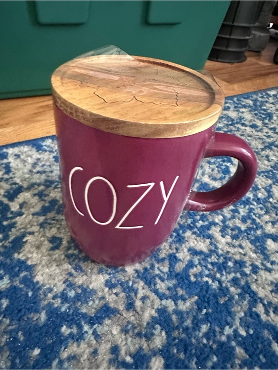 Rae Dunn Other - Cozy Ceramic Mug with Wooden Lid - Plum Rae dunn